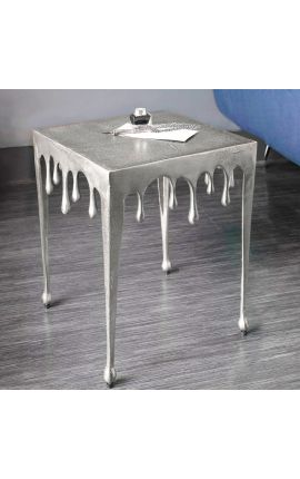 Mesa lateral cuadrada "MELTED" aluminio plateado - 44 cm