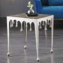 Square side table "MELTED" silver aluminum - 50 cm