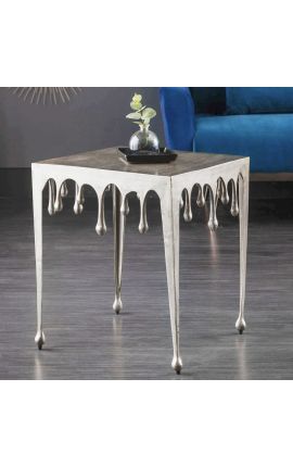 Square side table "MELTED" silver aluminum - 50 cm