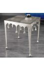 Square side table "MELTED" silver aluminum - 50 cm