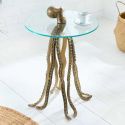 Side table "OCTOPUS" of gold aluminium and top of glass