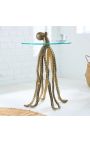 Side table "OCTOPUS" of gold aluminium and top of glass