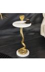 Table d'appoint "COBRA" en aluminium doré et marbre blanc