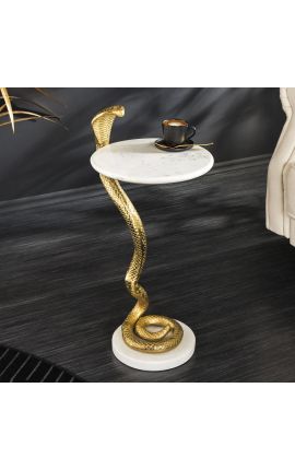 Mesa lateral &quot;COBRA&quot; alumínio dourado e mármore branco