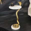 Table d'appoint "COBRA" en aluminium doré et marbre blanc