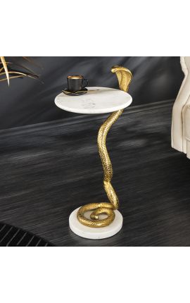 Side table "COBRA" gold aluminum and white marble