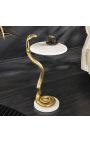 Table d'appoint "COBRA" en aluminium doré et marbre blanc