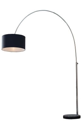 Lampe sur pied 170-200cm base en marbre noir, métal argenté &amp; abat-jour noir