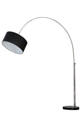 Lampe sur pied 170-200cm base en marbre noir, métal argenté &amp; abat-jour noir