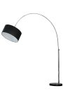 Lampe sur pied 170-200cm base en marbre noir, métal argenté & abat-jour noir