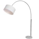 Lampe sur pied 170-200cm base en marbre blanc, métal argenté & abat-jour blanc