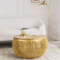 Round table "Cory" of gold aluminium, top in mango wood 80 cm