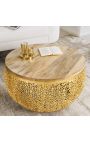 Round table "Cory" of gold aluminium, top in mango wood 80 cm