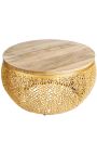 Round table "Cory" of gold aluminium, top in mango wood 80 cm