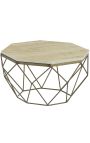 Octogonal "Diamo" coffee table, beige travertine top & brass-colored metal