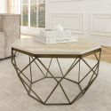 Octogonal "Diamo" coffee table, beige travertine top & brass-colored metal