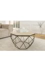 Octogonal "Diamo" coffee table, beige travertine top & brass-colored metal