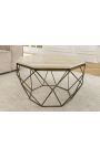 Octogonal "Diamo" coffee table, beige travertine top & brass-colored metal