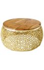 Round table "Cory" of gold aluminium, top in acacia 72 cm