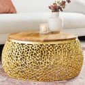 Round table "Cory" of gold aluminium, top in acacia 72 cm