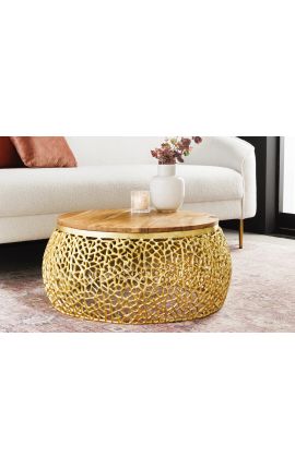 Round table &quot;Cory&quot; of gold aluminium, top in acacia 72 cm