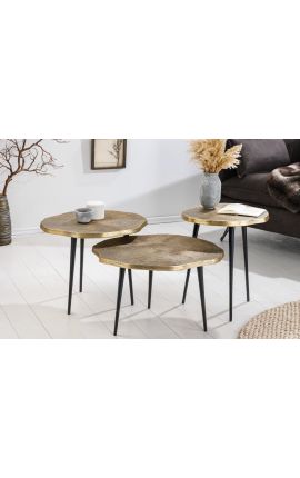 Set of 3 coffee tables "Tree" aluminum color brass 60/50/40cm