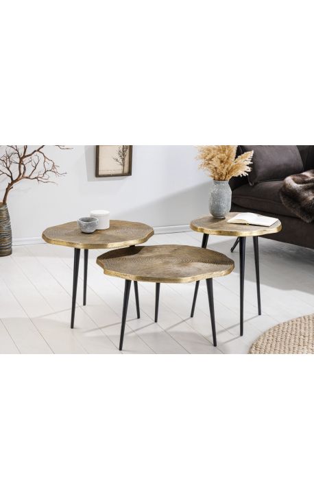 Set of 3 coffee tables "Tree" aluminum color brass 60/50/40cm