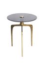 Side table "TRECK" of gold aluminium and top of smoky glass