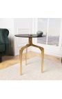 Side table "TRECK" of gold aluminium and top of smoky glass