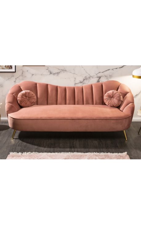 ARIT 3 personers sofa i mørk pink fløjl med gyldne ben