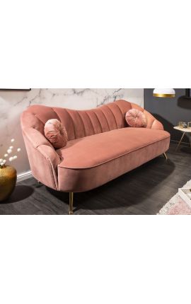 ARIT 3 personers sofa i mørk pink fløjl med gyldne ben