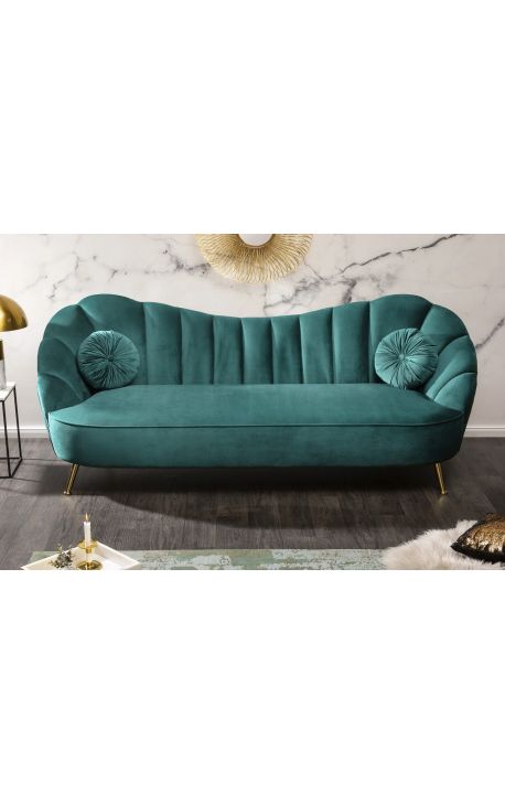 ARIT 3-seater sofa in turquoise velvet with gold legs