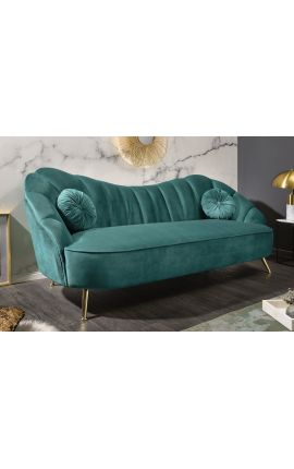 ARIT 3-Sitzer Sofa in türkisfarbenem Samt mit goldfarbenen Beinen