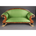 Canapé de style Empire tissu satiné vert et bois loupe d'orme