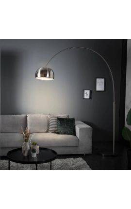 Lampe sur pied 170-210cm base en marbre noir, métal brossé argenté