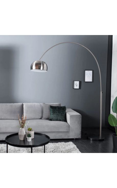 Floor lamp 170-210cm black marble base, brushed metal silver