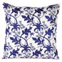 White and blue square cushion in embroidered linen pattern floral 45 x 45