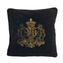 Coussin carré noir brodé d'amoiries dorées en coton 45 x 45