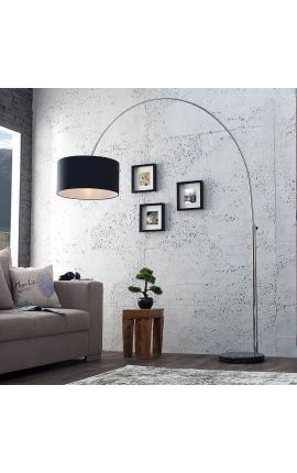 Floor lamp 170-200cm black marble base, metal silver & black shade