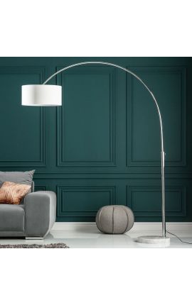 Floor lamp 170-200cm base in white marble, metal silver & white shade