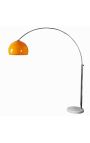 Lampe sur pied 170-205cm base en marbre blanc, abat-jour acrylique orange