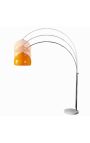 Golvlampa 170-205 cm vit marmorbas, orangeakryl lampfönster