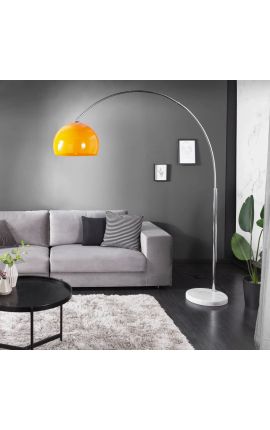 Floor lamp 170-205cm white marble base, orange acrylic lampshade