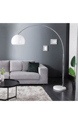 Lampa de podea 170-205cm, bază de marmură albă, umbrelă acrilică albă