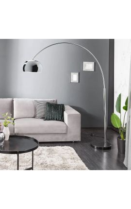 Stojací lampa 170-210 cm černá mramorová základna, chromové stínidlo