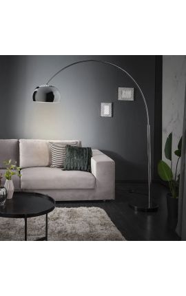 Floor lamp 170-210cm black marble base, chrome shade