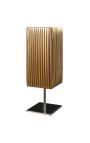 Table lamp "Golden Star" with golden fabric shade, chromed metal structure