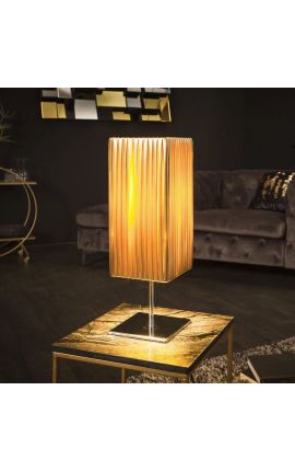 Table lamp &quot;Golden Star&quot; con tejido dorado sombra, estructura de metal cromado