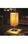 Table lamp "Golden Star" with golden fabric shade, chromed metal structure