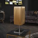 Table lamp "Golden Star" with golden fabric shade, chromed metal structure